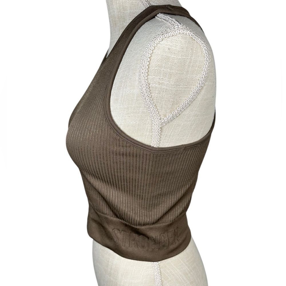 Stronger Swedish Activewear Brown Ribbed Longline Sports Bra Top - Picture 2 of 4